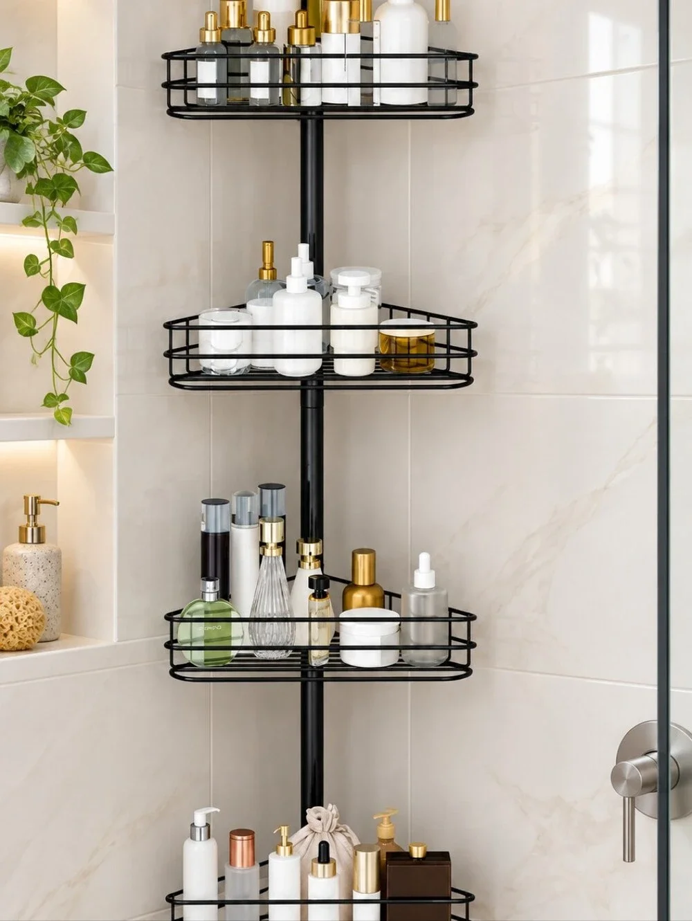 Black Corner Shower Caddy Organizer - Home Bath